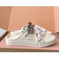 Crafted Miu Miu Washed Denim Sneaker Mules White 2025 5E384E