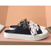 Perfect Miu Miu Washed Denim Sneaker Mules Black 2025 5E384E
