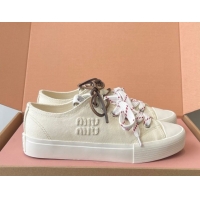 Expensive Miu Miu Washed Denim Low-top Sneakers White 2025 5E384E