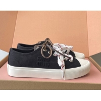 Top Grade Miu Miu Washed Denim Low-top Sneakers Black 2025 5E384E