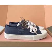 Buy Luxury Miu Miu Washed Denim Low-top Sneakers Dark Blue 2025 5E384E