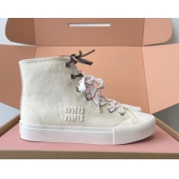 Grade Quality Miu Miu Washed Denim High-top Sneakers White 2025 5E384E