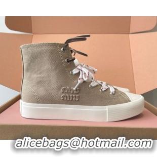 Good Product Miu Miu Washed Denim High-top Sneakers Grey 2025 5E384E