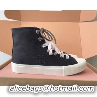Stylish Miu Miu Washed Denim High-top Sneakers Black 2025 5E384E