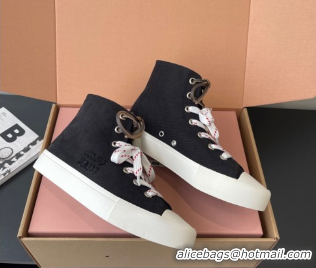 Stylish Miu Miu Washed Denim High-top Sneakers Black 2025 5E384E