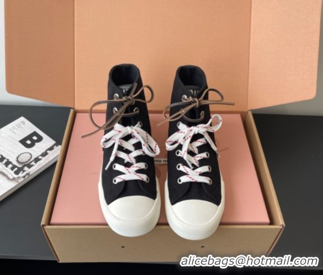 Stylish Miu Miu Washed Denim High-top Sneakers Black 2025 5E384E