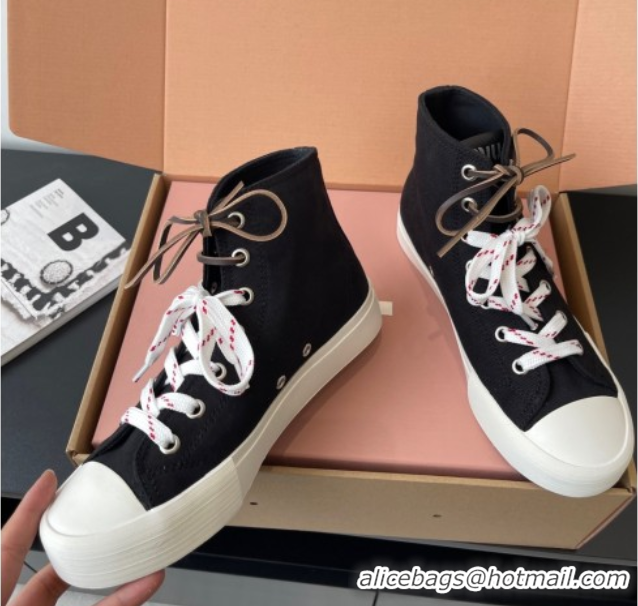 Stylish Miu Miu Washed Denim High-top Sneakers Black 2025 5E384E