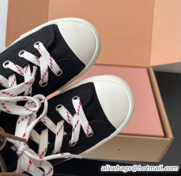 Stylish Miu Miu Washed Denim High-top Sneakers Black 2025 5E384E