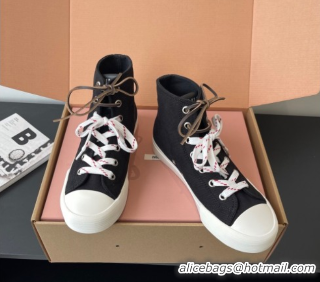 Stylish Miu Miu Washed Denim High-top Sneakers Black 2025 5E384E