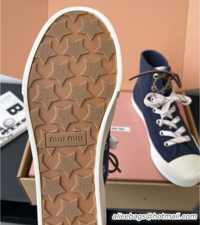 Stylish Miu Miu Washed Denim High-top Sneakers Black 2025 5E384E