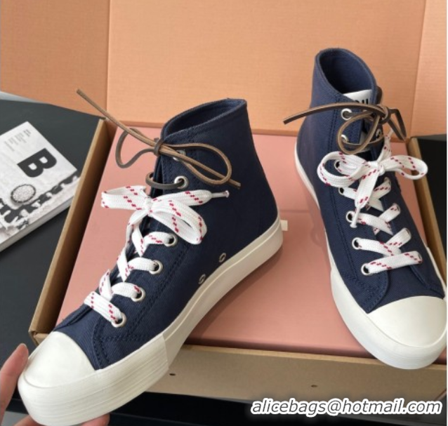 Sumptuous Miu Miu Washed Denim High-top Sneakers Dark Blue 2025 5E384E
