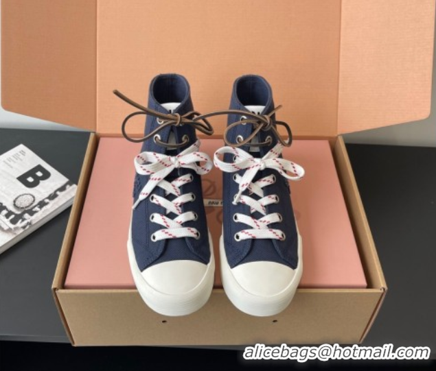 Sumptuous Miu Miu Washed Denim High-top Sneakers Dark Blue 2025 5E384E