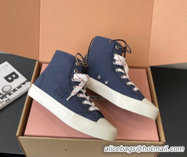 Sumptuous Miu Miu Washed Denim High-top Sneakers Dark Blue 2025 5E384E