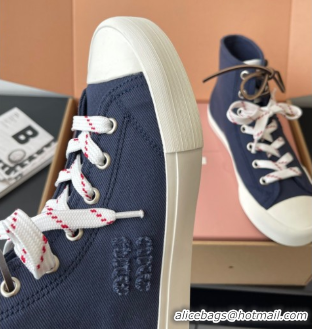 Sumptuous Miu Miu Washed Denim High-top Sneakers Dark Blue 2025 5E384E