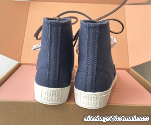Sumptuous Miu Miu Washed Denim High-top Sneakers Dark Blue 2025 5E384E