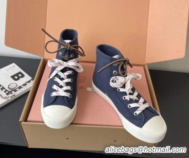 Sumptuous Miu Miu Washed Denim High-top Sneakers Dark Blue 2025 5E384E