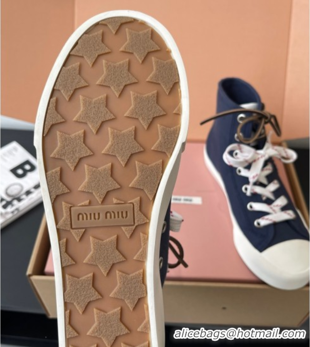 Sumptuous Miu Miu Washed Denim High-top Sneakers Dark Blue 2025 5E384E