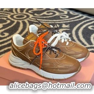 Best Grade New Balance x Miu Miu Sneakers in Calf Leather Tan Brown 2025 MIU060302
