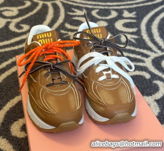 Best Grade New Balance x Miu Miu Sneakers in Calf Leather Tan Brown 2025 MIU060302