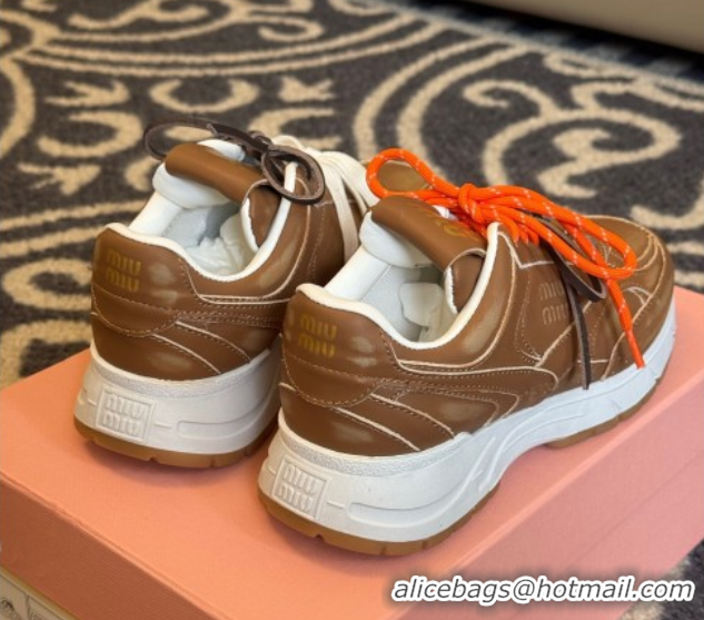 Best Grade New Balance x Miu Miu Sneakers in Calf Leather Tan Brown 2025 MIU060302
