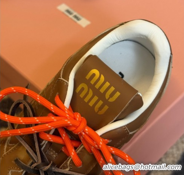 Best Grade New Balance x Miu Miu Sneakers in Calf Leather Tan Brown 2025 MIU060302