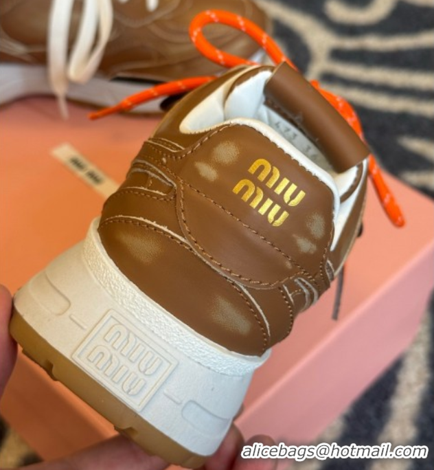 Best Grade New Balance x Miu Miu Sneakers in Calf Leather Tan Brown 2025 MIU060302
