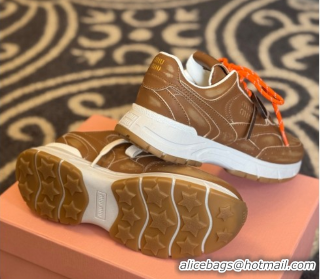 Best Grade New Balance x Miu Miu Sneakers in Calf Leather Tan Brown 2025 MIU060302