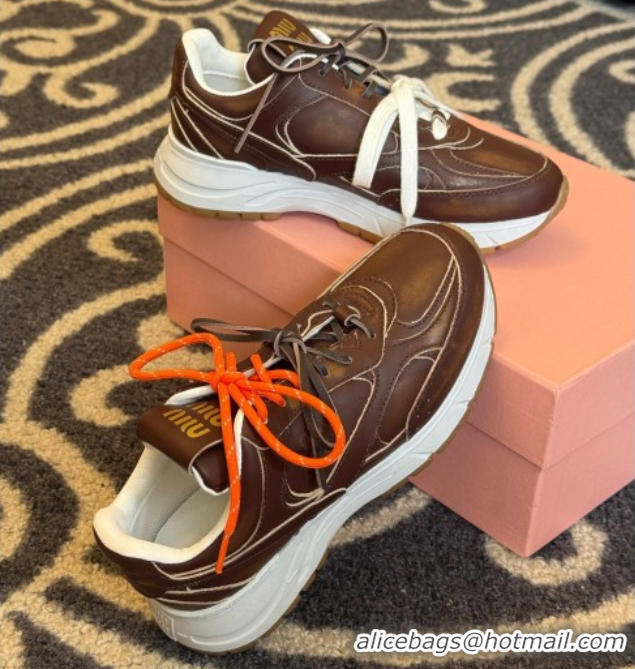Grade Quality New Balance x Miu Miu Sneakers in Calf Leather Dark Brown 2025 MIU060302