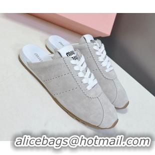 Generous Miu Miu Plumet Suede Flat Sneaker Mules Light Grey 2025 MIU060303