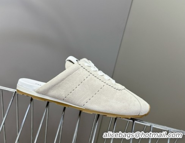 Generous Miu Miu Plumet Suede Flat Sneaker Mules Light Grey 2025 MIU060303