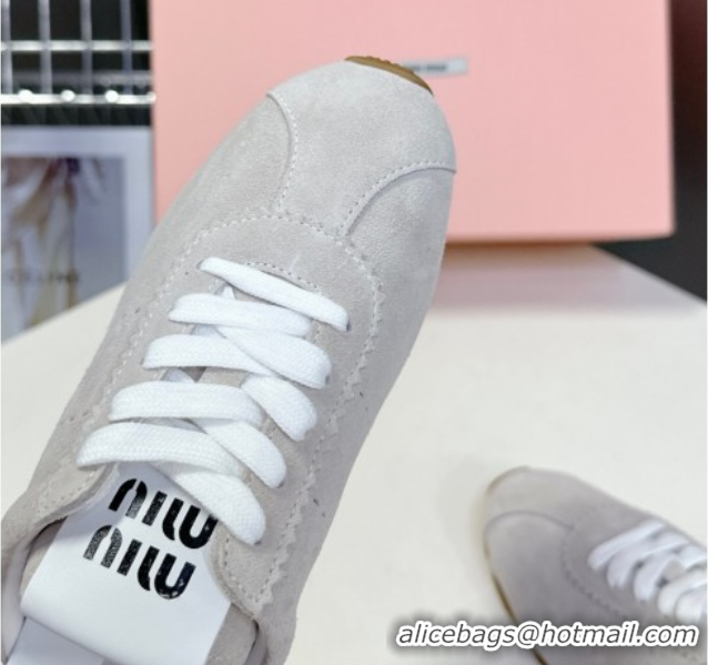 Generous Miu Miu Plumet Suede Flat Sneaker Mules Light Grey 2025 MIU060303