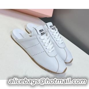 Modern Miu Miu Plumet Leather Flat Sneaker Mules White2 2025 MIU060303