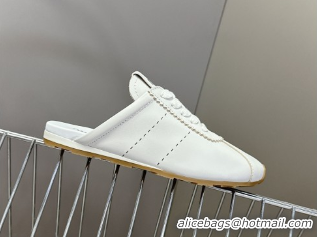 Modern Miu Miu Plumet Leather Flat Sneaker Mules White2 2025 MIU060303