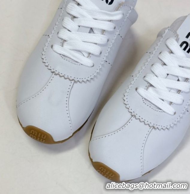Modern Miu Miu Plumet Leather Flat Sneaker Mules White2 2025 MIU060303