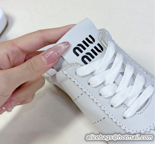 Modern Miu Miu Plumet Leather Flat Sneaker Mules White2 2025 MIU060303