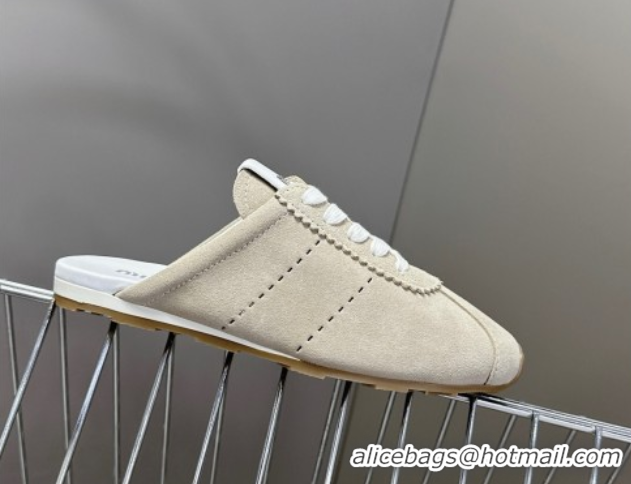 Pretty Style Miu Miu Plumet Suede Flat Sneaker Mules Grey3 2025 MIU060303