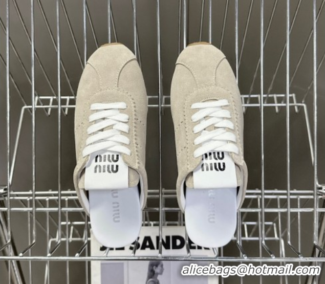 Pretty Style Miu Miu Plumet Suede Flat Sneaker Mules Grey3 2025 MIU060303