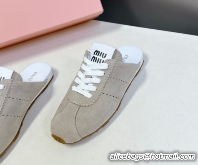 Pretty Style Miu Miu Plumet Suede Flat Sneaker Mules Grey3 2025 MIU060303