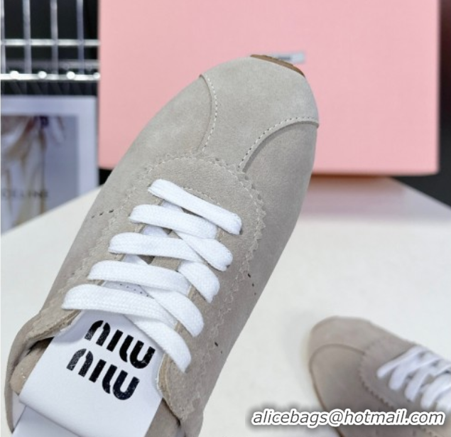 Pretty Style Miu Miu Plumet Suede Flat Sneaker Mules Grey3 2025 MIU060303