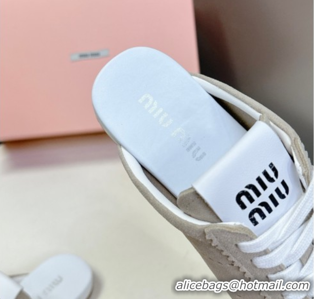 Pretty Style Miu Miu Plumet Suede Flat Sneaker Mules Grey3 2025 MIU060303