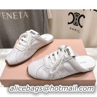 Good Quality Miu Miu Plumet Leather Flat Sneaker Mules White3 2025 MIU060303