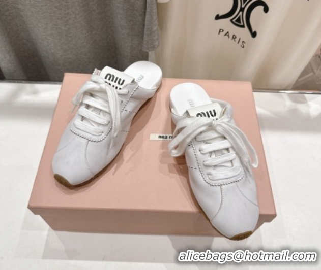 Good Quality Miu Miu Plumet Leather Flat Sneaker Mules White3 2025 MIU060303