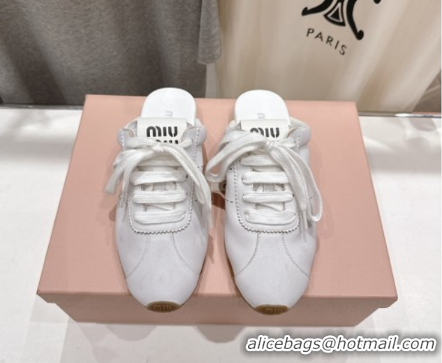 Good Quality Miu Miu Plumet Leather Flat Sneaker Mules White3 2025 MIU060303