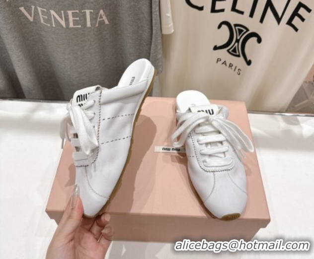 Good Quality Miu Miu Plumet Leather Flat Sneaker Mules White3 2025 MIU060303