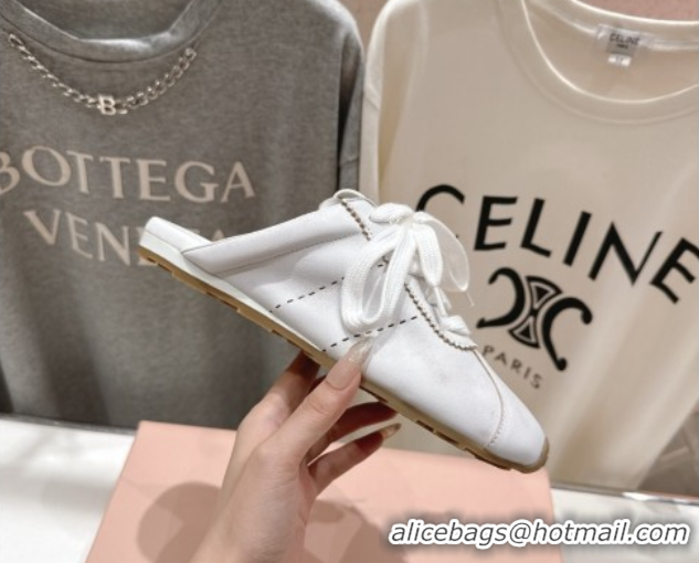 Good Quality Miu Miu Plumet Leather Flat Sneaker Mules White3 2025 MIU060303