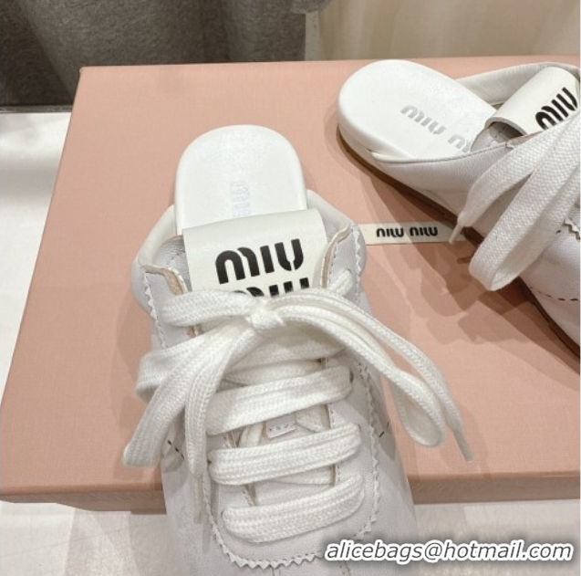 Good Quality Miu Miu Plumet Leather Flat Sneaker Mules White3 2025 MIU060303