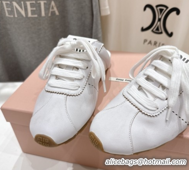 Good Quality Miu Miu Plumet Leather Flat Sneaker Mules White3 2025 MIU060303
