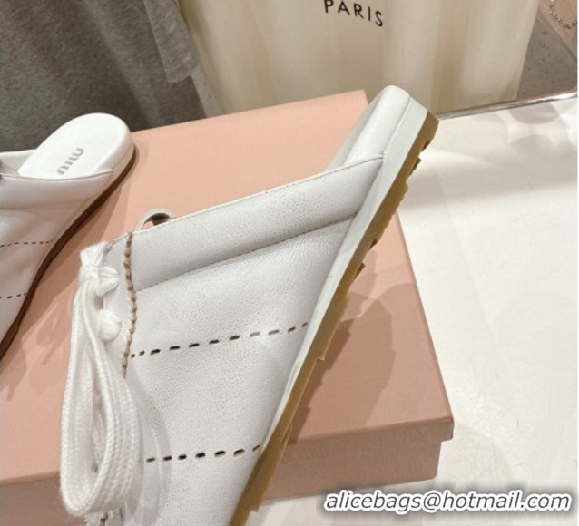 Good Quality Miu Miu Plumet Leather Flat Sneaker Mules White3 2025 MIU060303