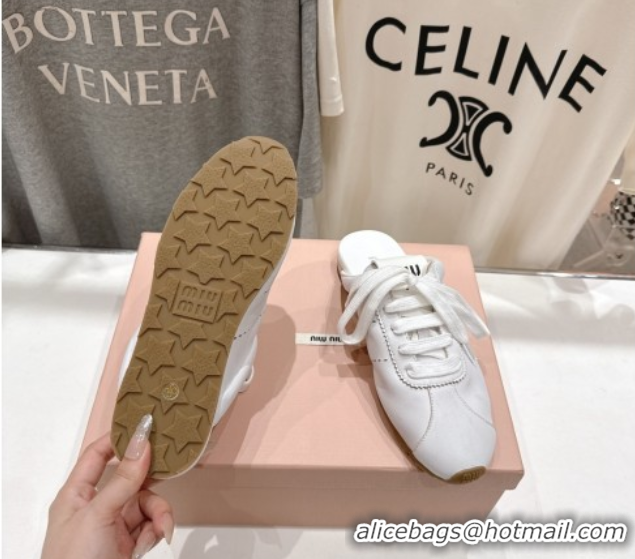Good Quality Miu Miu Plumet Leather Flat Sneaker Mules White3 2025 MIU060303