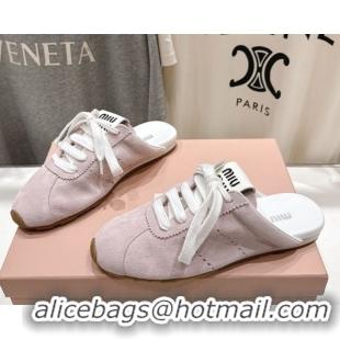 Top Grade Miu Miu Plumet Suede Flat Sneaker Mules Light Pink 2025 MIU060303